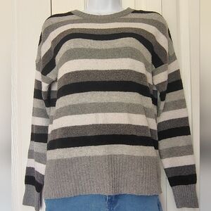 Time and Tru Women's Striped Sweater in Gray, Black, and Cream